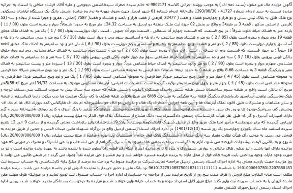 آگهی مزایده شش دانگ یک دستگاه آپارتمان مسکونی نوع ملک طلق به پلاک ثبتی سی و دو هزار و چهارصدو هفتاد و هفت