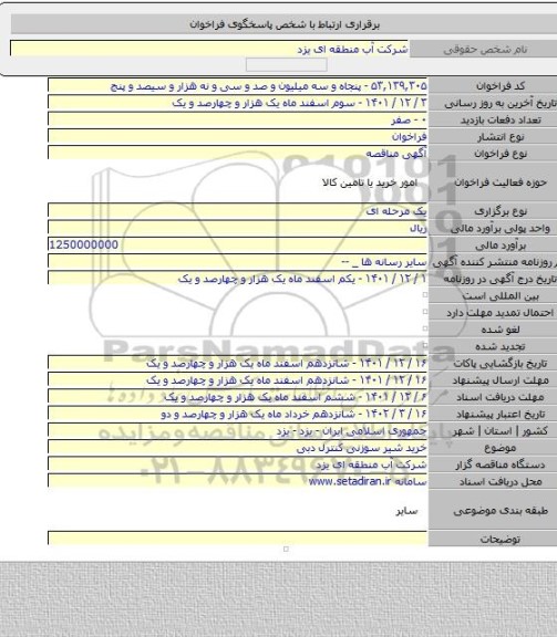 مناقصه, خرید شیر سوزنی کنترل دبی