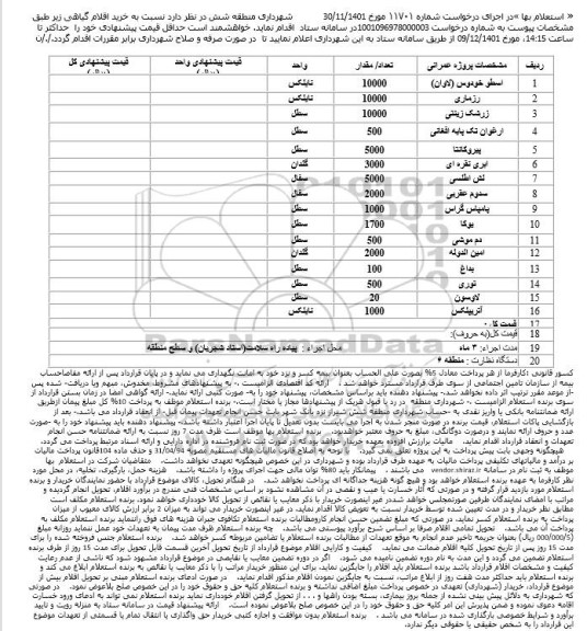 استعلام خرید اقلام گیاهی