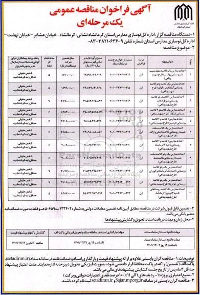 فراخوان مناقصه احداث مدارس یک کلاسه سقف شیب دار ...