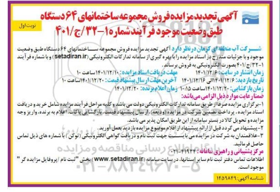 تجدید مزایده فروش مجموعه ساختمانهای ۶۴ دستگاه