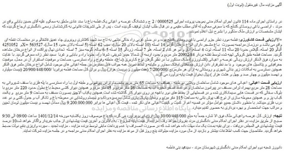 مزایده فروش ششدانگ عرصه و اعیانی یک قطعه باغ با سند عادی