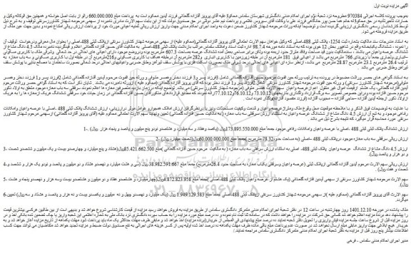 مزایده فروش ششدانگ پلاک ثبتی ثبتی 488 -اصلی با عرصه واعیان وامکانات رفاهی 