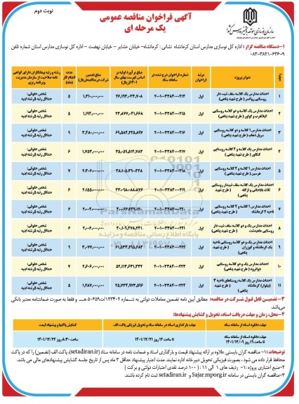 فراخوان مناقصه احداث مدارس یک کلاسه سقف شیب دار ...