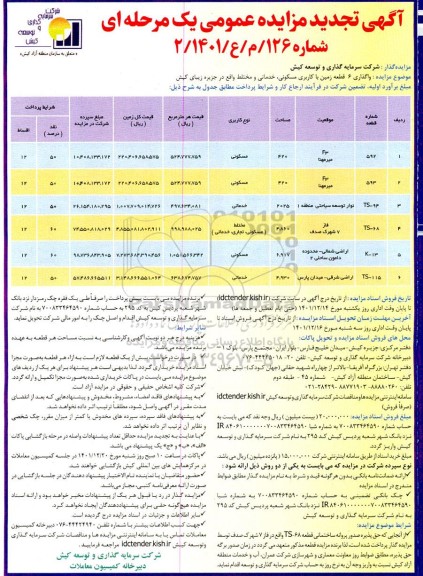 تجدید مزایده واگذاری 6 قطعه زمین با کاربری مسکونی ؛ خدماتی و مختلط