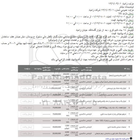 مزایده کارتن سالم و خمیری درهم ...