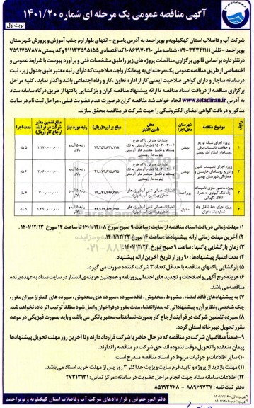 مناقصه پروژه اجرای شبکه توزیع و حفاظت تاسیسات برقی روستاهای... 