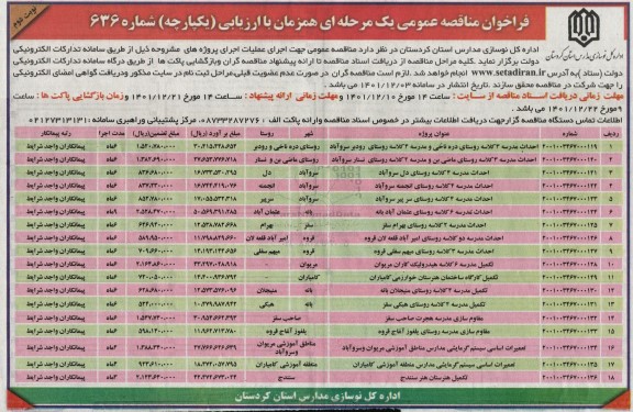 فراخوان مناقصه احداث مدرسه 3 کلاسه روستای  و... نوبت دوم 