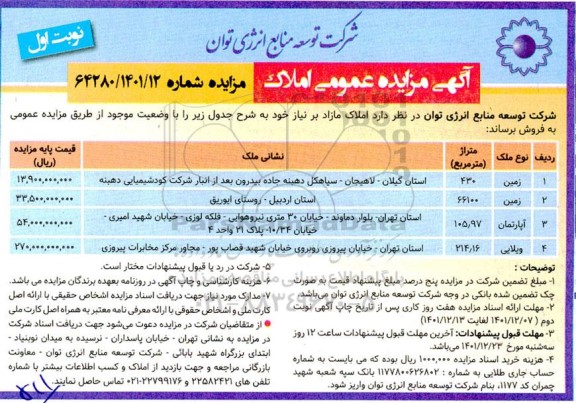 مزایده فروش املاک مازاد