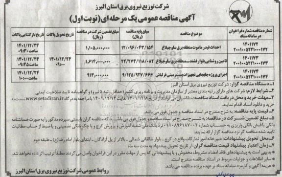 مناقصه احداث فیدر ماموت منطقه برق ساوجبلاغ ...