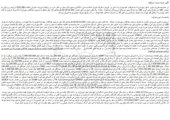 مزایده فروش میزان 180 من مشاع زمین آبی و 180 من مشاع زمین دیم