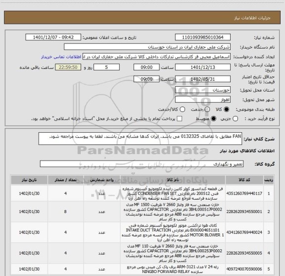 استعلام FAN مطابق با تقاضای 0132325 می باشد. ایران کدها مشابه می باشند. لطفا به پیوست مراجعه شود.