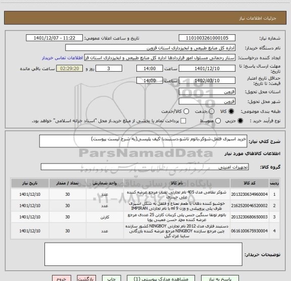 استعلام خرید اسپری فلفل،شوکر،باتوم تاشو،دستبندبا کیف پلیسی(به شرح لیست پیوست)