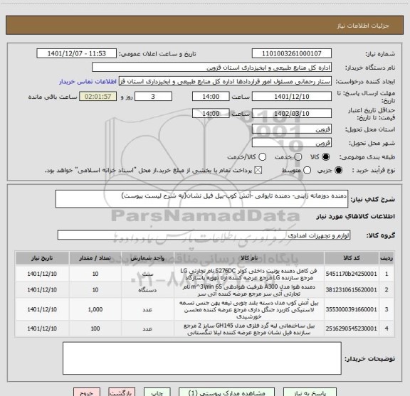 استعلام دمنده دوزمانه ژاپنی- دمنده تایوانی -آتش کوب-بیل فیل نشان(به شرح لیست پیوست)