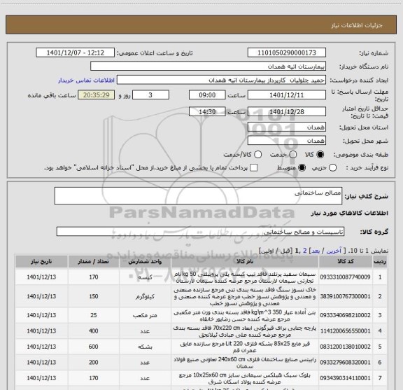 استعلام مصالح ساختمانی