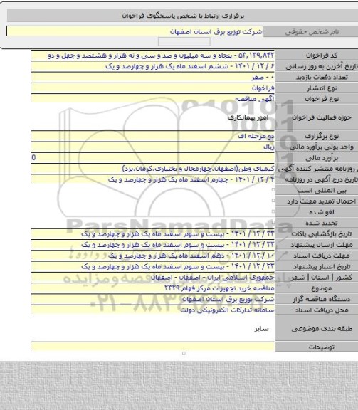 مناقصه, مناقصه خرید تجهیزات مرکز فهام ۲۳۲۹