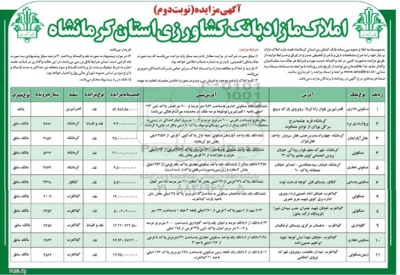 مزایده واگذاری املاک - نوبت دوم 