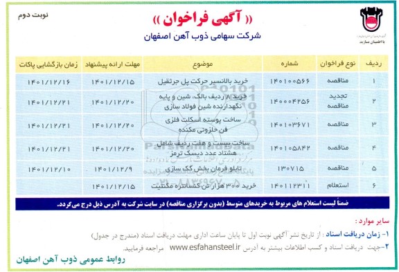 فراخوانخرید بالانسیر حرکت پل جرثقیل .....نوبت دوم