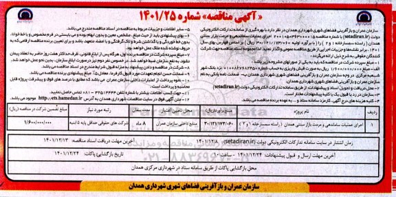 مناقصه اجرای عملیات ساماندهی و مرمت بازار سنتی 