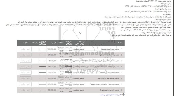 مزایده ضایعات ذوبی و غیره ...