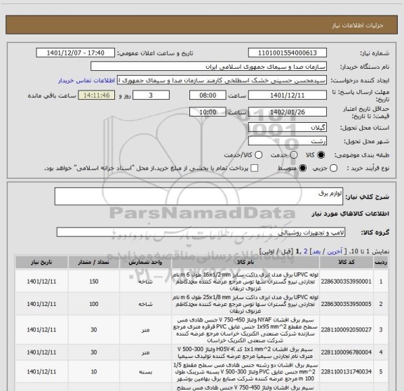 استعلام لوازم برق