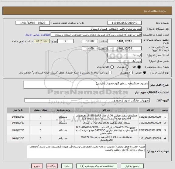 استعلام تلویزیون -مایکروفر- سماور گازی-یخچال (ایرانی)