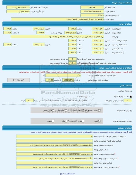 مزایده ، 9 قطعه مسکونی 3 قطعه تجاری 1 قطعه آپارتمانی -مزایده زمین  - استان اصفهان