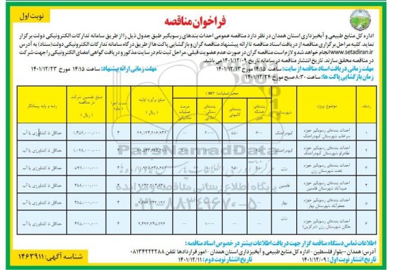 مناقصه  احداث بندهای رسوبگیر 