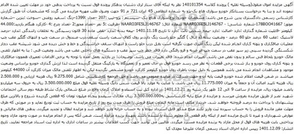 آگهی مزایده خودرو سواری هاچ بک-پژو