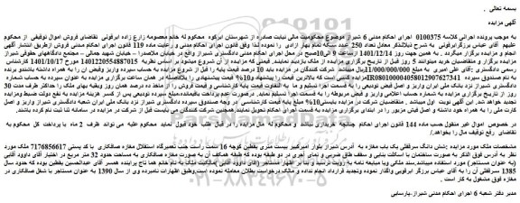 مزایده فروش شش دانگ سرقفلی یک باب مغازه  