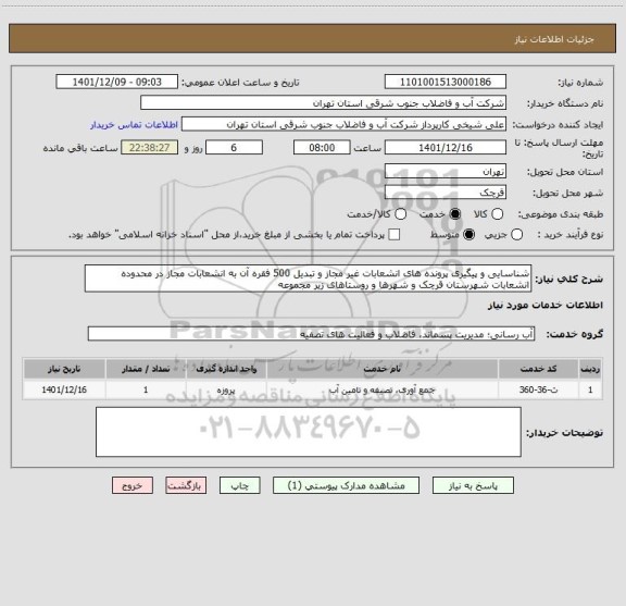 استعلام شناسایی و پیگیری پرونده های انشعابات غیر مجاز و تبدیل 500 فقره آن به انشعابات مجاز در محدوده انشعابات شهرستان قرچک و شهرها و روستاهای زیر مجموعه