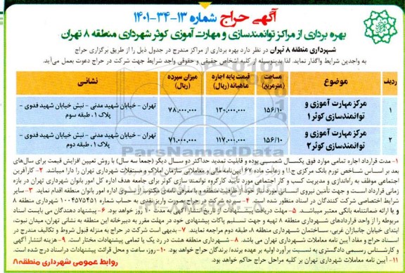 فراخوان بهره برداری از مراکز توانمندسازی و مهارت آموزی