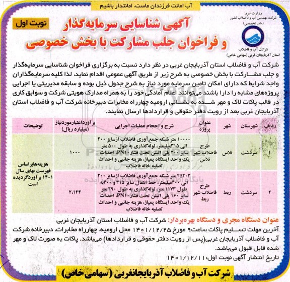 فراخوان شناسایی سرمایه گذار و جلب مشارکت 