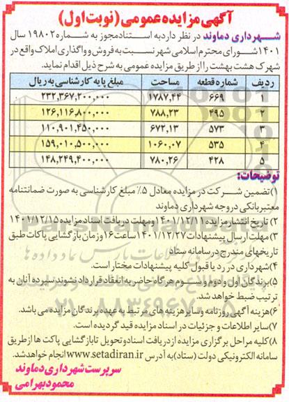 مزایده فروش و واگذاری املاک 