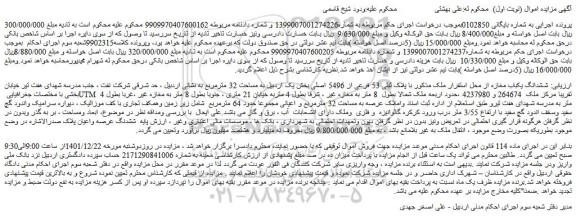 مزایده فروش ششدانگ یکباب مغازه 