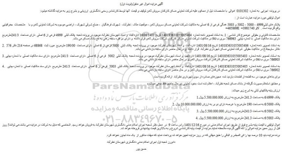 مزایده فروش پلاک های ثبتی4999 ، 5000 ، 5002 و 5003 همگی فرعی از 6 اصلی