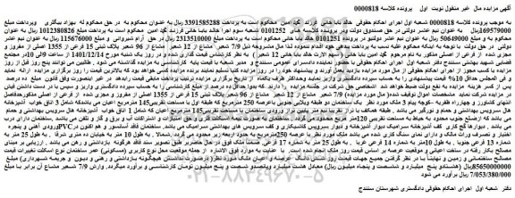 مزایده فروش  7/9 شعیر  مشاع از 12 شعیر  مشاع از 96 شعیر پلاک ثبتی 15 فرعی از 1355 اصلی از مفروز و مجزی شده  از فرعی از اصلی 