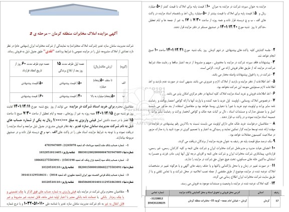مزایده فروش تعدادی از املاک