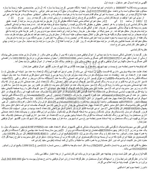 مزایده فروش تعداد هشت عدد بوفه ویترینی ،اداری و...