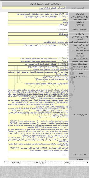 مناقصه, ستاد: حفر ۲۰ حلقه چاه عمیق در شهرهای ( ارومیه – پیرانشهر – خوی – سردشت – مهاباد – بوکان )