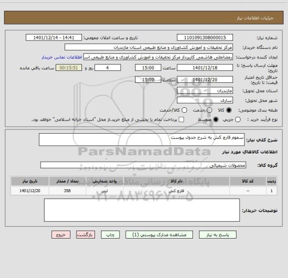 استعلام سموم قارچ کش به شرح جدول پیوست