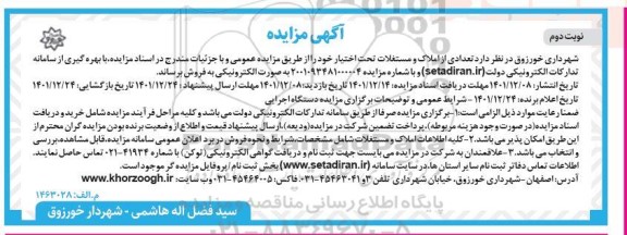 مزایده فروش تعدادی از املاک و مستغلات تحت اختیار - نوبت دوم