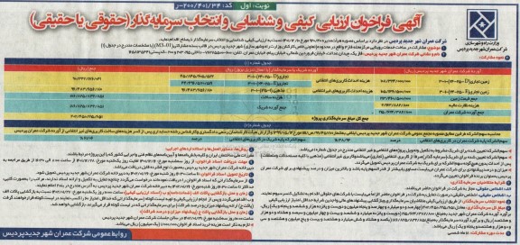 آگهی  فراخوان ارزیابی کیفی و شناسایی و انتخاب سرمایه گذار