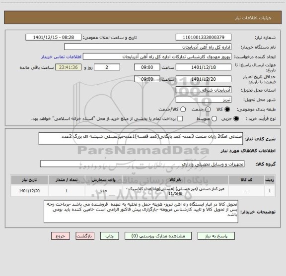 استعلام صندلی امگا2 رایان صنعت 3عدد- کمد بایگانی(کمد قفسه)1عدد-میزعسلی شیشه ای بزرگ 2عدد
