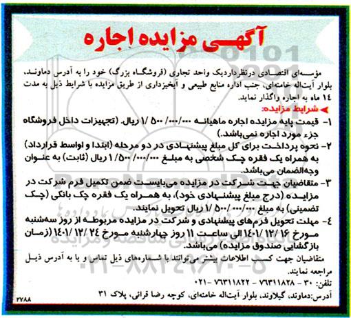 مزایده اجاره یک واحد تجاری