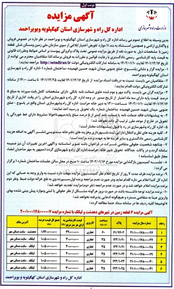 مزایده فروش و واگذاری اراضی 