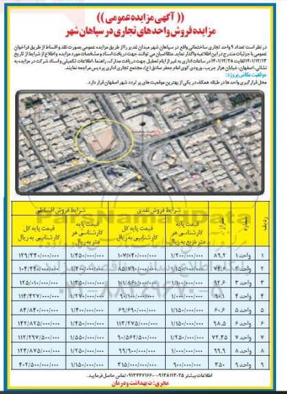 مزایده فروش 9 واحد تجاری ساختمانی