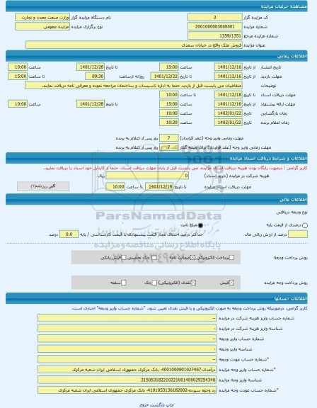 مزایده ، فروش ملک واقع در خیابان سعدی -مزایده زمین - استان تهران