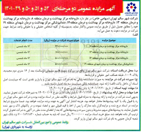 مزایده داروخانه و دندانپزشکی مرکز بهداشت 