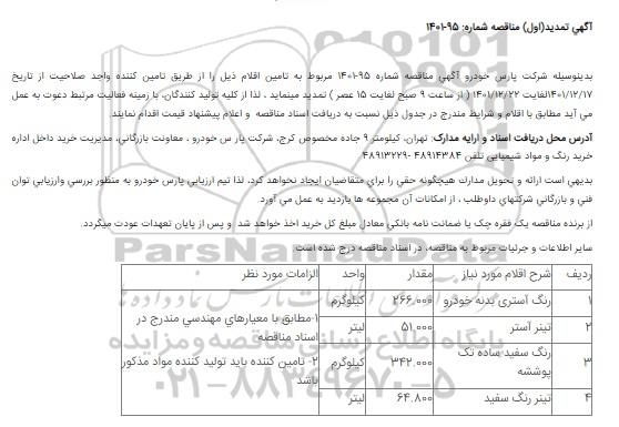  مناقصه رنگ آستری بدنه خودرو ...